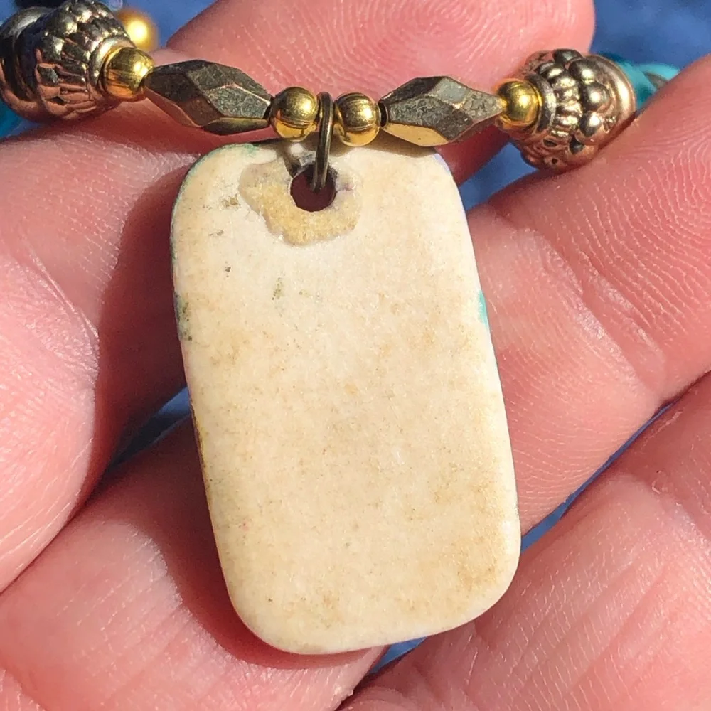 Handcrafted repurpose vintage 80s stained glass porcelain pendant bead necklace
